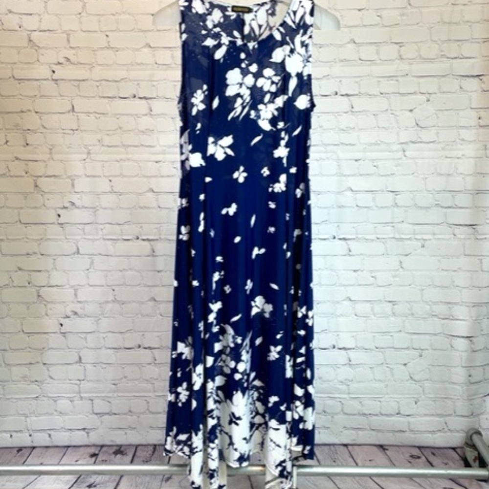 Reborn Maxi dress with handkerchief hem Midnight blue vine sleeveless XL